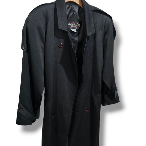 Vintage Wayne Black Trench Coat Women’s Long Coat 48” Length Unisex Oversized - Picture 2 of 9